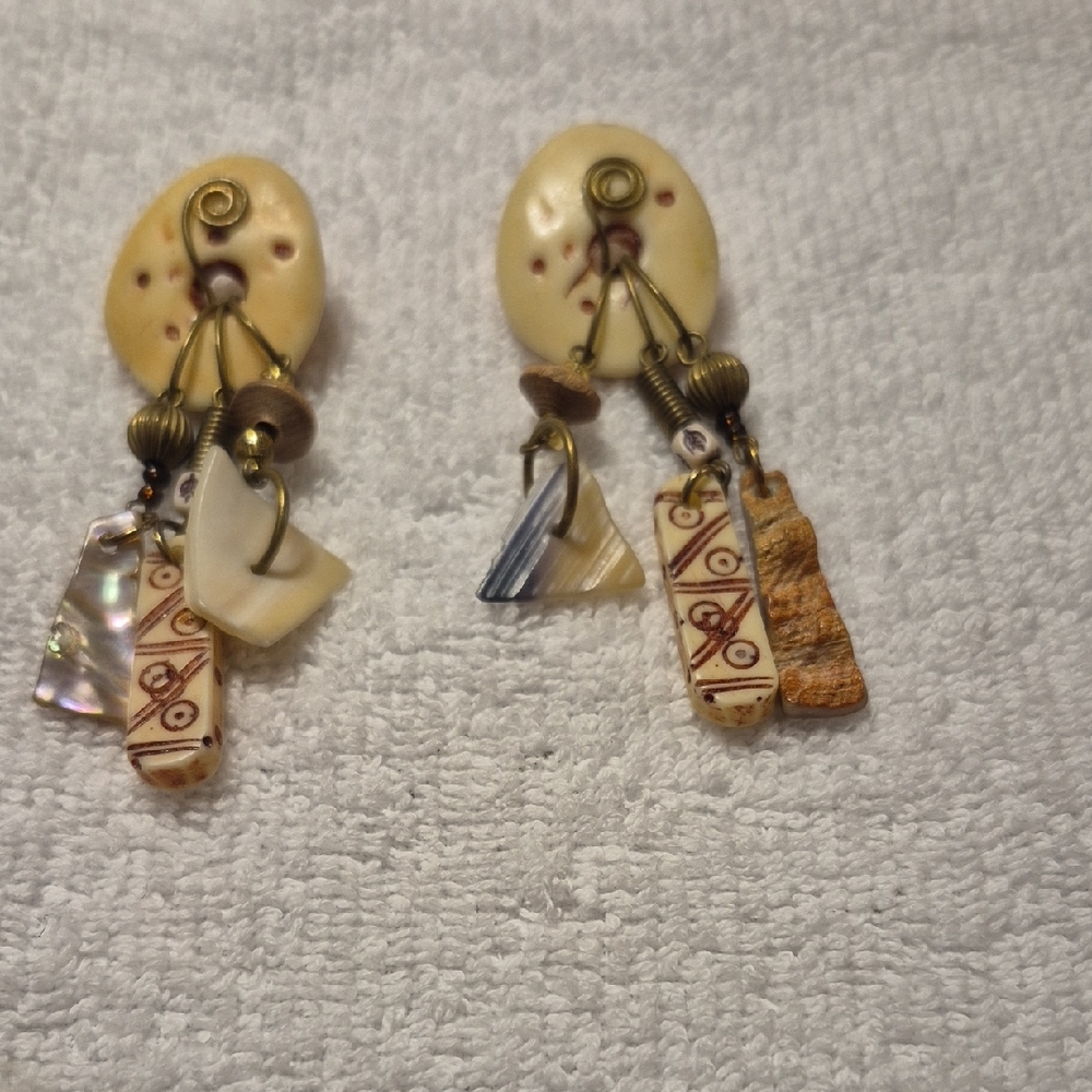Bohemian Shell and Brass Dangle Earrings